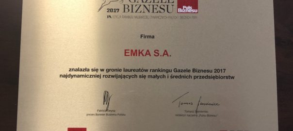 EMKA S. A. w rankingu GAZELE BIZNESU!